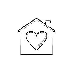 Image showing House with heart hand drawn outline doodle icon.