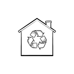 Image showing Eco house hand drawn outline doodle icon.