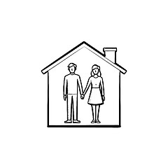 Image showing House with couple hand drawn outline doodle icon.