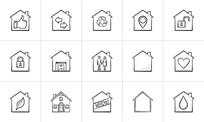 Image showing Houses hand drawn outline doodle icon set.