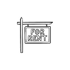 Image showing For rent sign hand drawn outline doodle icon.