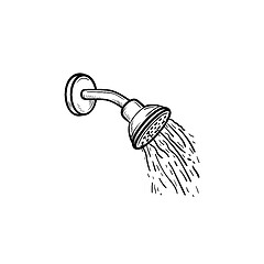 Image showing Shower head with water drops hand drawn outline doodle icon.