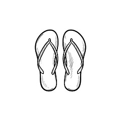 Image showing Pair of flip flop slippers hand drawn outline doodle icon.