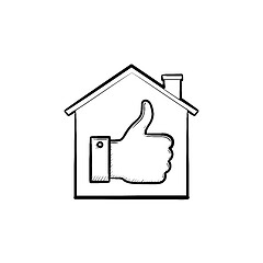 Image showing Thumb up house hand drawn outline doodle icon.