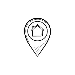 Image showing Pointer with house inside hand drawn outline doodle icon.