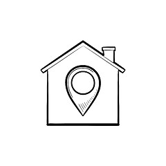 Image showing House with navigation mark hand drawn outline doodle icon.