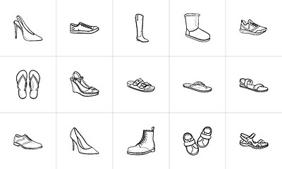 Image showing Footwear hand drawn outline doodle icon set.