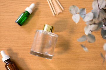 Image showing aroma reed diffuser, essential oil and eucalyptus