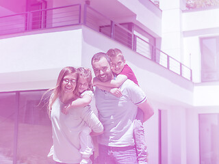 Image showing happy family with children in the yard