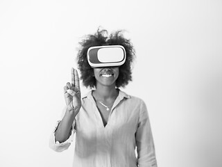 Image showing black girl using VR headset glasses of virtual reality