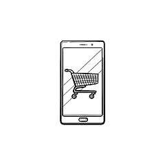 Image showing Mobile shopping hand drawn outline doodle icon.