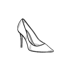 Image showing High heel shoe hand drawn outline doodle icon.