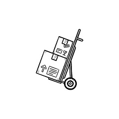 Image showing Handcart with cardboard boxes hand drawn outline doodle icon.