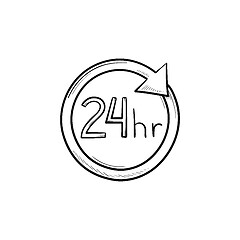 Image showing 24 hours available hand drawn outline doodle icon.