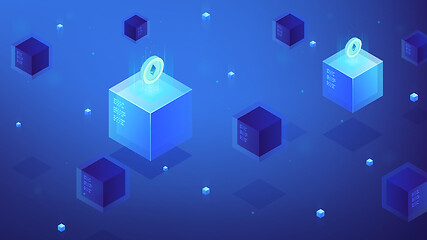 Image showing Isometric blockchain etherium cryptocurrency concept.