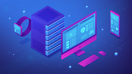 Image showing Isometric data synchronization concept.