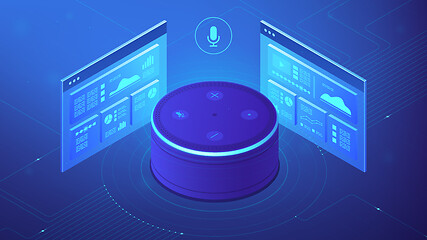 Image showing Isometric voice control website and app illustration.