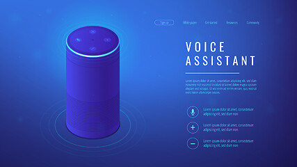 Image showing Isometric voice assistant landing page.