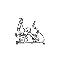 Image showing Man on exercise bike hand drawn outline doodle icon.