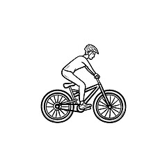 Image showing Mountain biker hand drawn outline doodle icon.