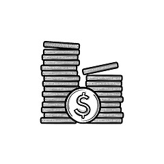 Image showing Two piles of coins hand drawn outline doodle icon.