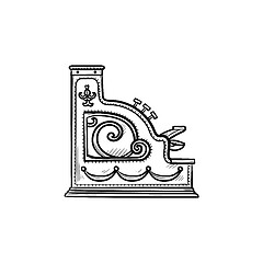 Image showing Antique cash register machine hand drawn outline doodle icon.
