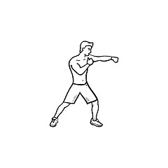 Image showing Boxing man hand drawn outline doodle icon.