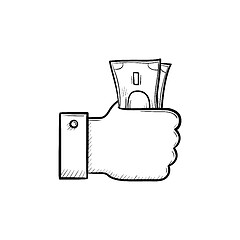 Image showing Hand holding money hand drawn outline doodle icon.
