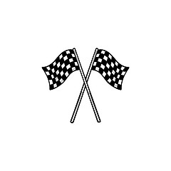 Image showing Crossed black and white checkered flags hand drawn outline doodle icon.