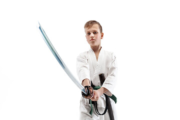 Image showing Teen boy fighting at aikido training in martial arts school