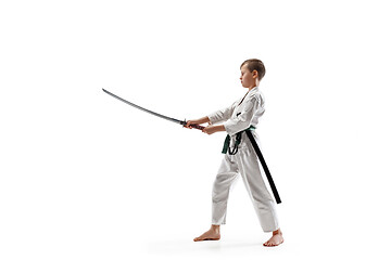 Image showing Teen boy fighting at aikido training in martial arts school