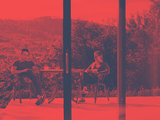 Image showing couple enjoying morning coffee and breakfast