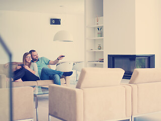 Image showing couple relaxes in the living room