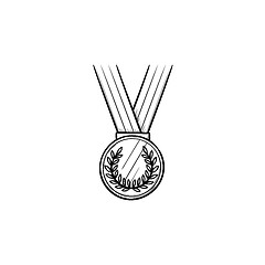 Image showing Medal with ribbon hand drawn outline doodle icon.