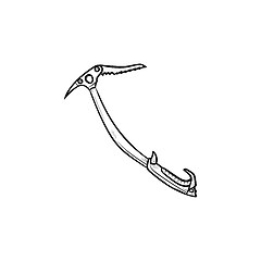 Image showing Ice pickaxe hand drawn outline doodle icon.