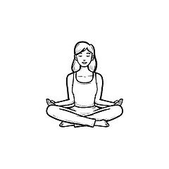 Image showing Woman in yoga lotus pose hand drawn outline doodle icon.