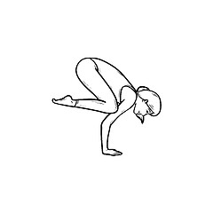 Image showing Woman in yoga crow pose hand drawn outline doodle icon.