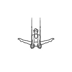 Image showing Gymnast on rings hand drawn outline doodle icon.