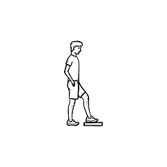 Image showing Man doing step aerobics hand drawn outline doodle icon.