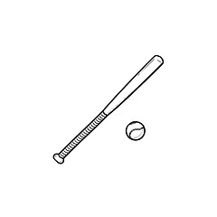 Image showing Baseball bat and ball hand drawn outline doodle icon.