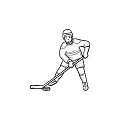 Image showing Hockey player hand drawn outline doodle icon.