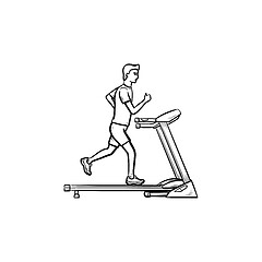 Image showing Man on treadmill hand drawn outline doodle icon.