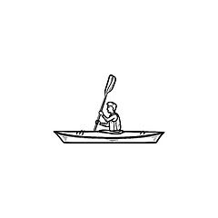 Image showing Man in canoe hand drawn outline doodle icon.