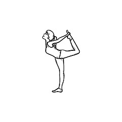 Image showing Woman stretching in yoga pose hand drawn outline doodle icon.