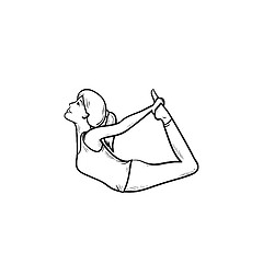 Image showing Woman in yoga bow pose hand drawn outline doodle icon.