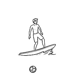 Image showing Male surfer hand drawn outline doodle icon.