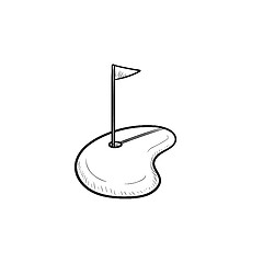 Image showing Golf hole and flag hand drawn outline doodle icon.