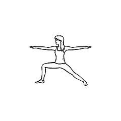 Image showing Woman doing yoga hand drawn outline doodle icon.