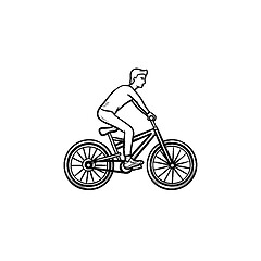 Image showing Man on bike hand drawn outline doodle icon.