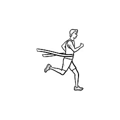 Image showing Race runner and finishing tape hand drawn outline doodle icon.